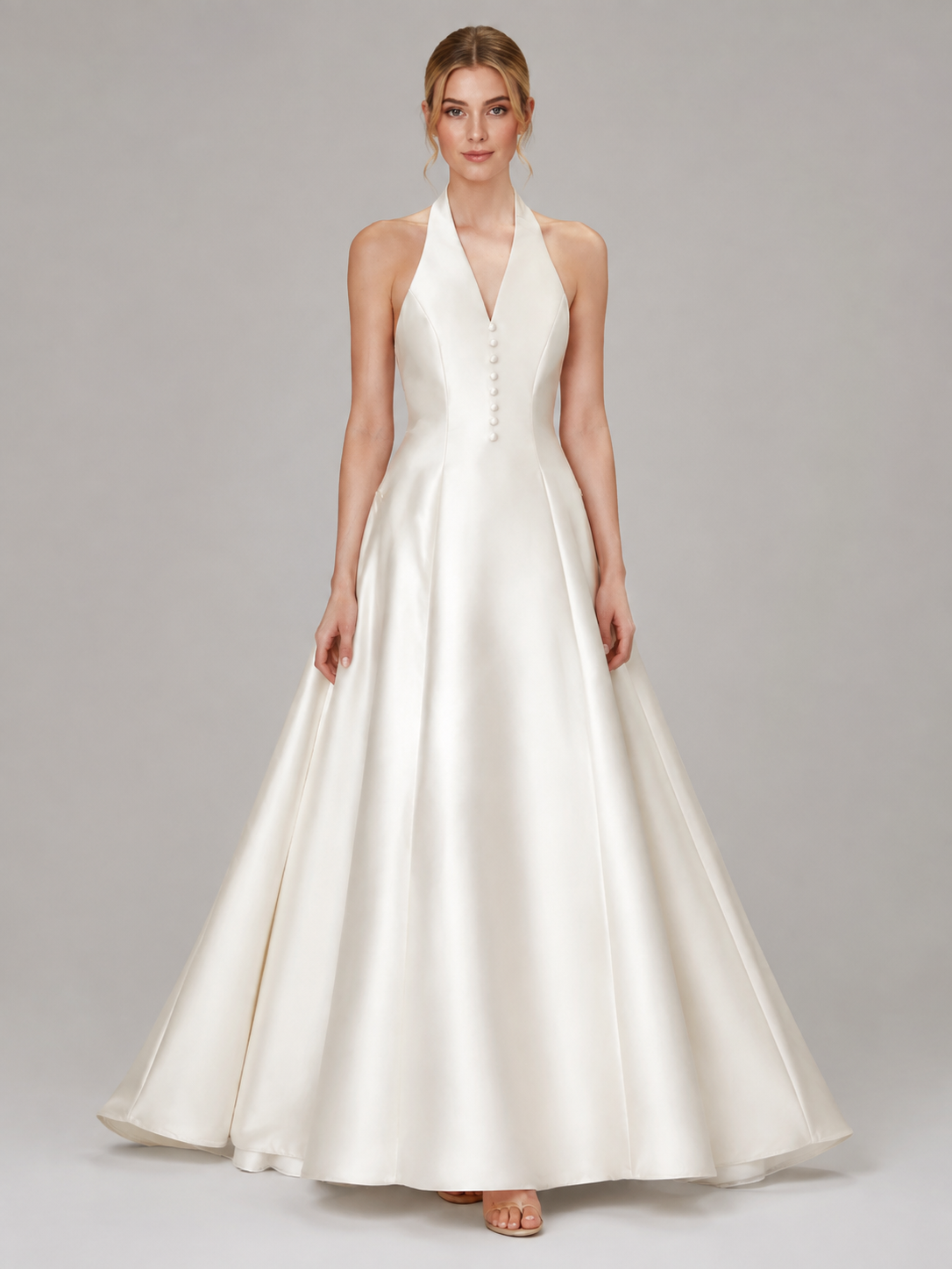 Elegant Satin Waist-Cinching Halter Neck Sleeveless Dress photo 1