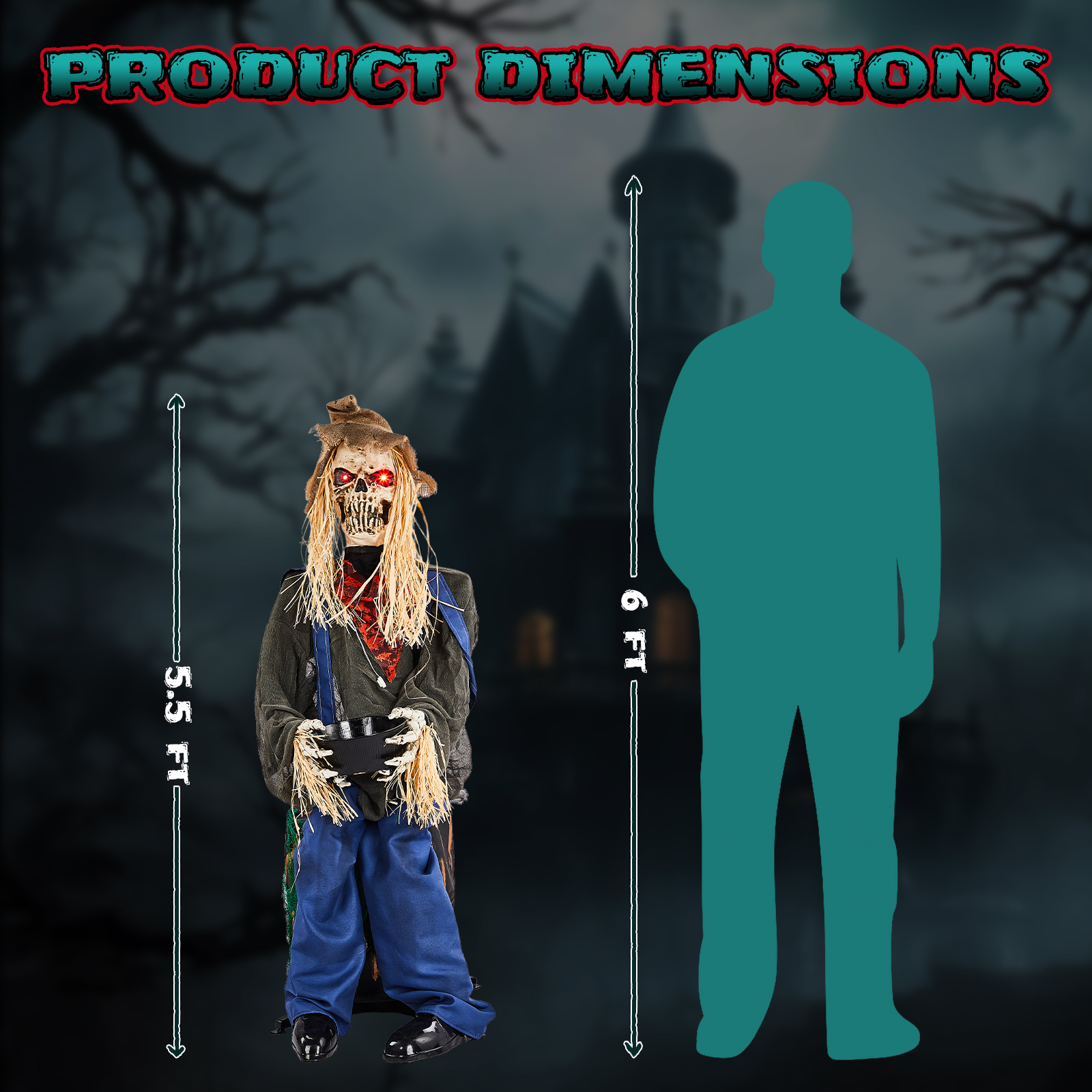 4.5ft Halloween Sitting Scarecrow Decoration With Red Light-Up Eyes,Sound-Activated Head Movement & Male Voice,Detachable Bucket,Battery Operated Batteries Not Included photo 5