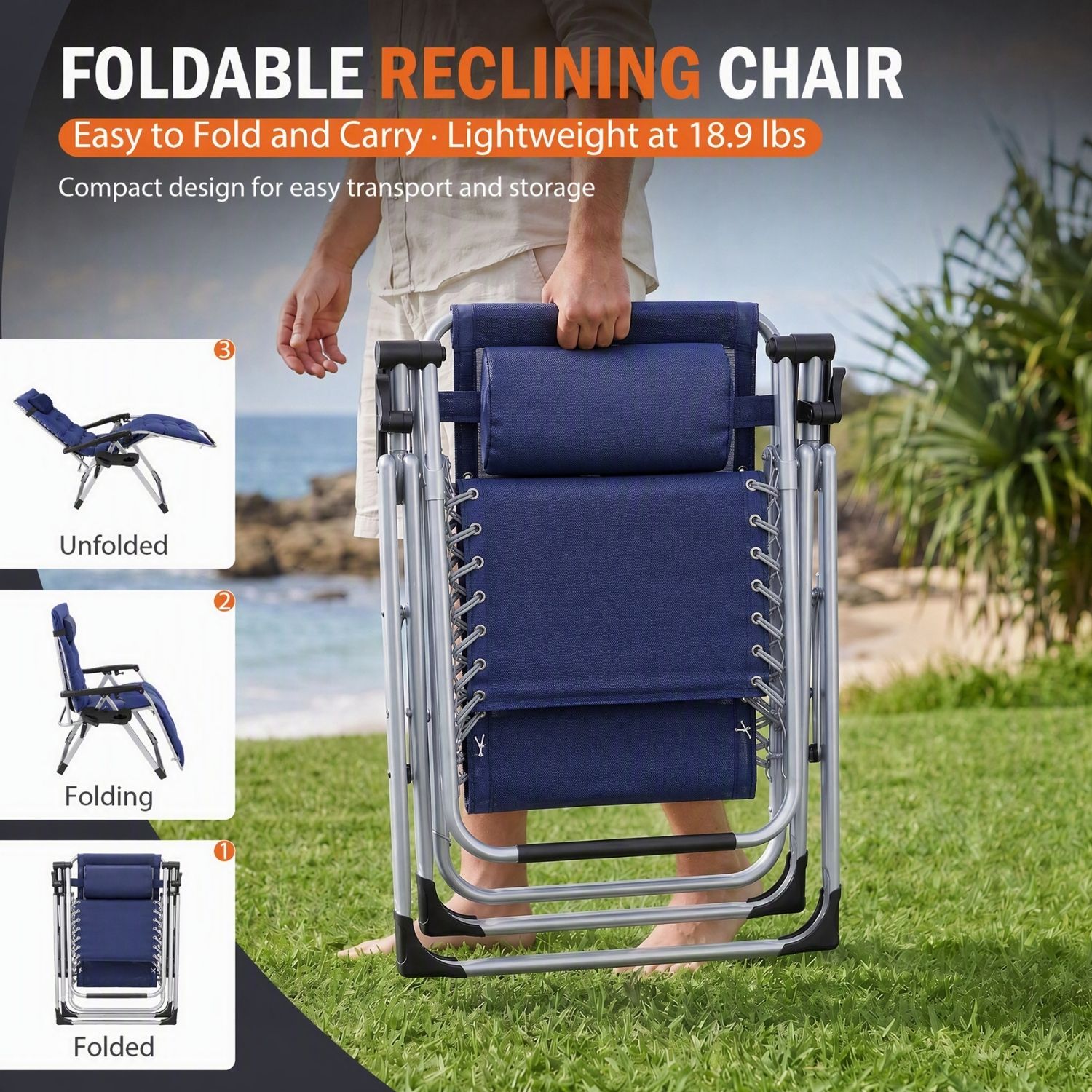 Zero Gravity Chair With Cushion, Folding Outdoor Lounge Chair With Cup Holder And Headrest For Patio, Strong Capacity photo 4