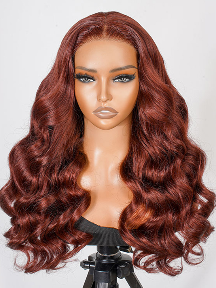 5x5 Lace Human Hair Wig Pre-cut Lace Reddish-Brown Body Wave, Density photo 4