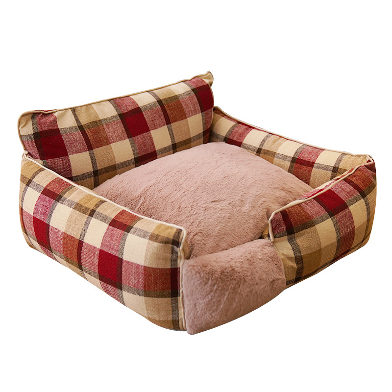Retro Plaid All-Season Washable Pet Bed, Chew-Resistant For Small Medium Dogs & Cats photo 1