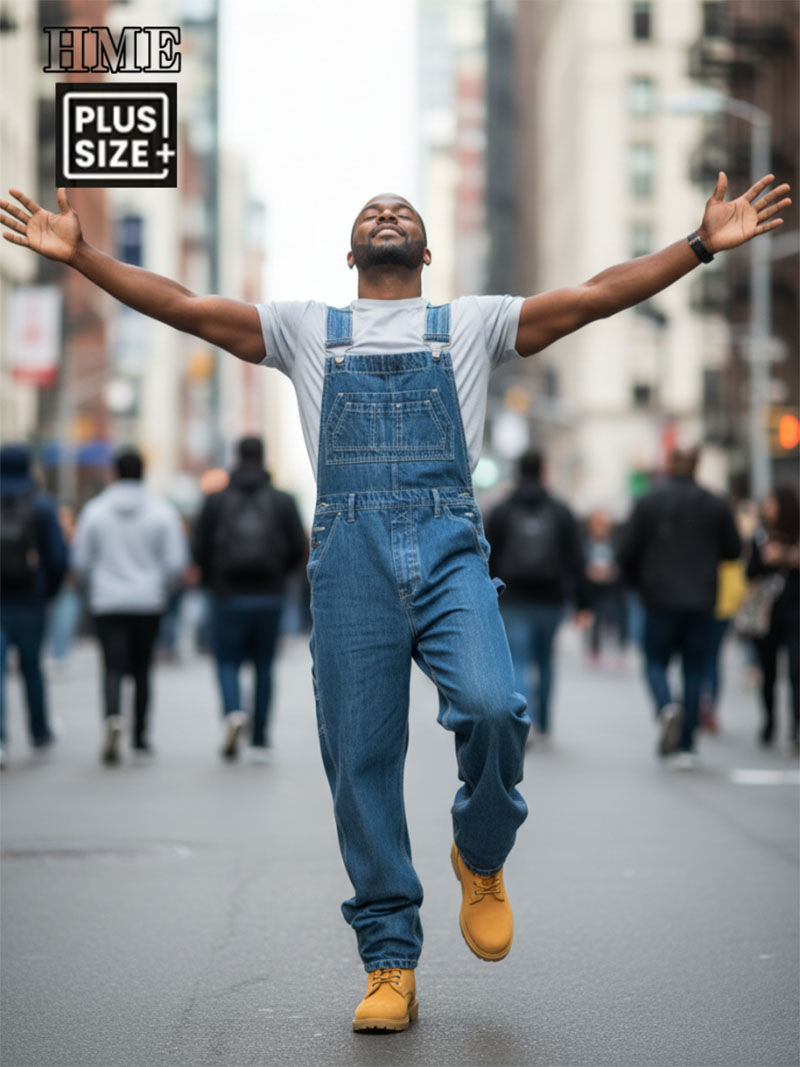 Men's Loose Fit Denim Overalls Dark Blue Carpenter Bib Pants Casual Streetwear Workwear photo 3