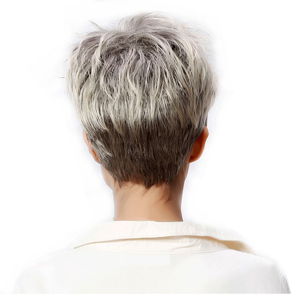 Gradient Short Straight Hair Fluffy Dyed Chemical Fiber Wig photo 4