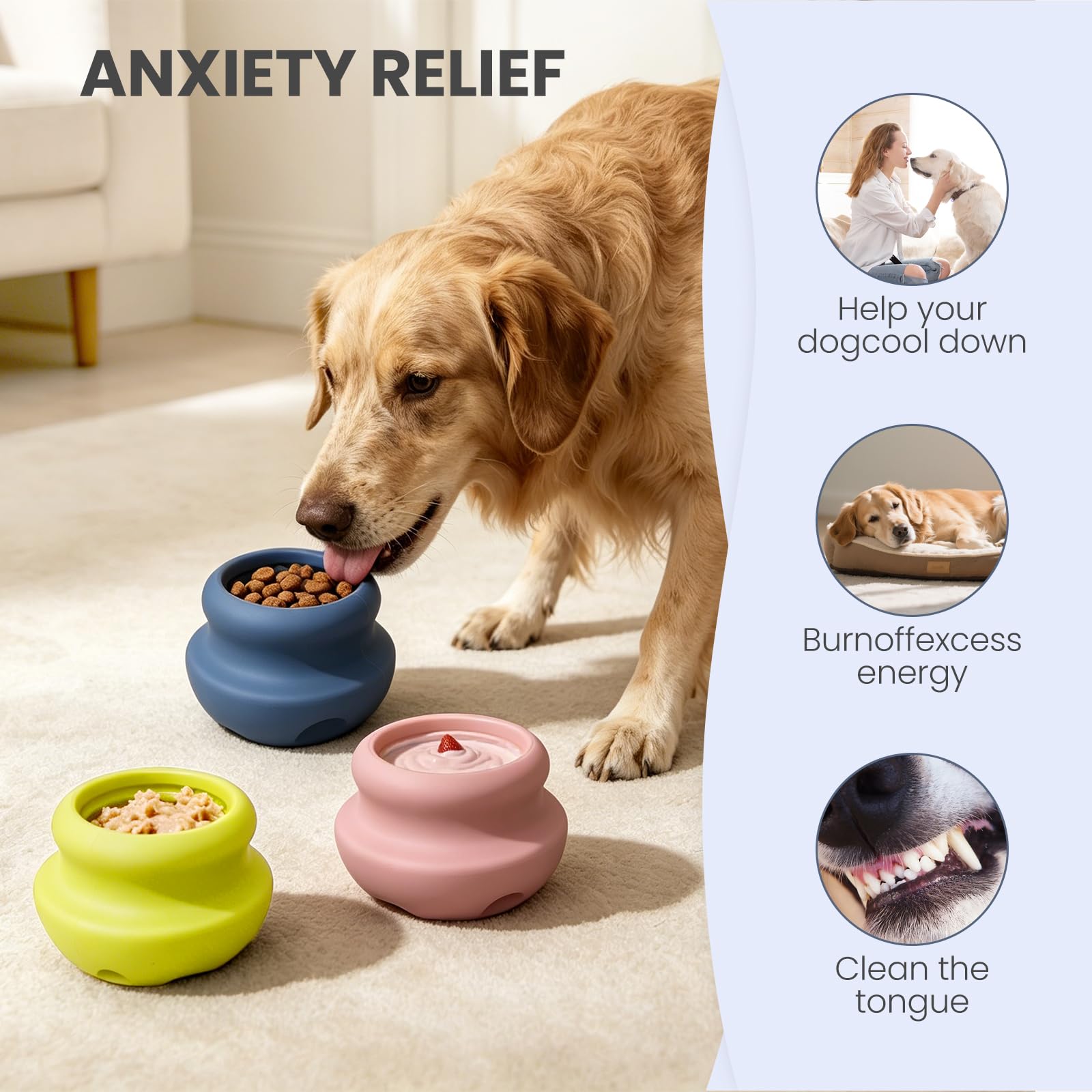 Dog Enrichment Lick Toy, Stuffable  Lick Treat Bowl Freeze Bone, Wobbly, Textured Interior, Slow Feeder, Dishwasher Safe, Helps Ease Anxiety, Interactive Toy, Beef Scented photo 2