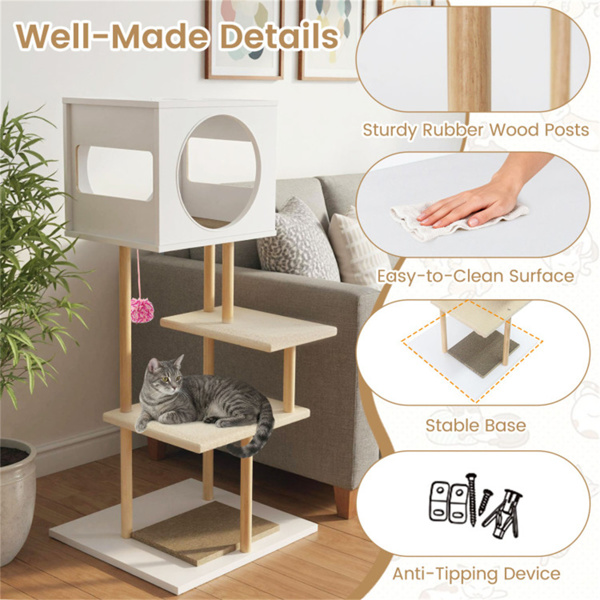 Multi-Level Cat Tree With 2 Scratching Pads, Dual-Door Cat Condo & Anti-Tipping Kit For Indoor Cats photo 6