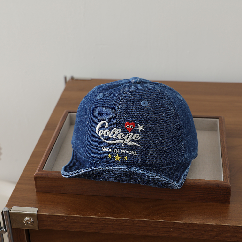Baby Water-washed Denim Duckbill Hat With Heart-shaped Stars Embroidered On The Soft Brim - An Outdoor Casual Hat For Relaxation. photo 5