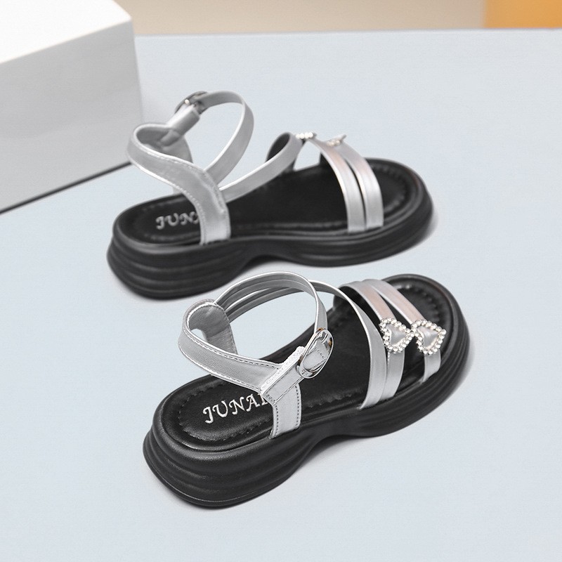 2026 Summer New Trendy Kids Sandals, Girls Soft Sole Fashion Princess Shoes, Silver Roman Sandals Children Beach Shoes photo 2