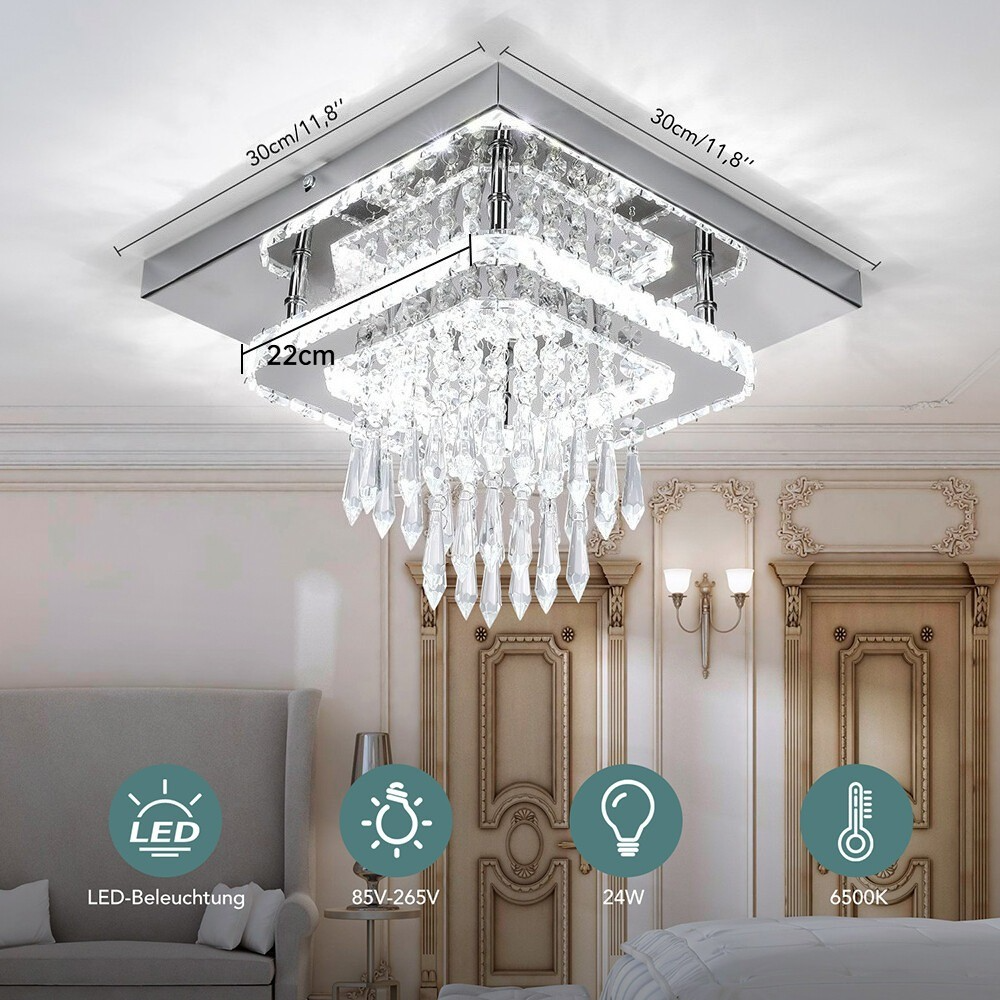 30CM Modern LED Crystal Ceiling Light Square Minimalist Lamp Living Room Bedroom photo 7