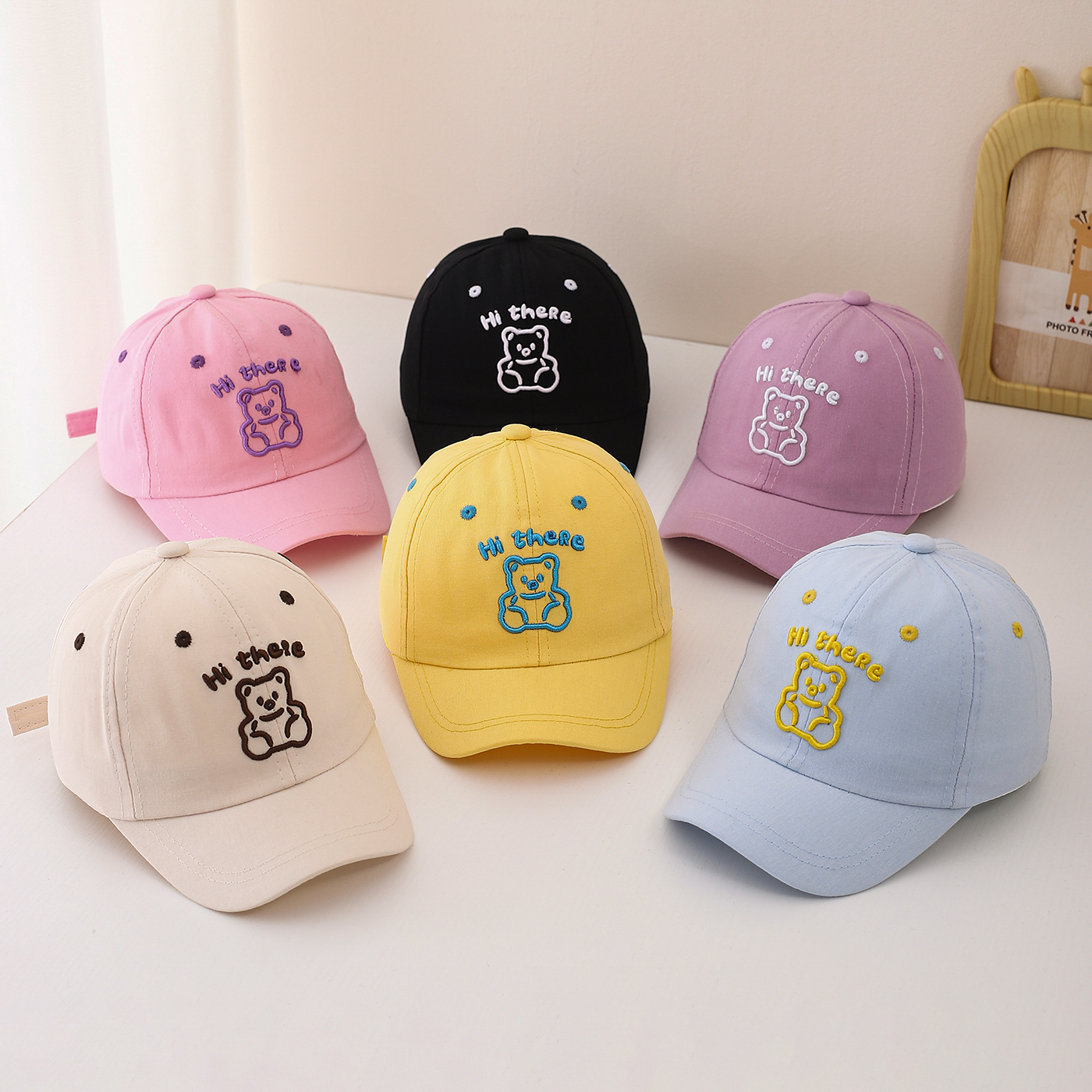 Children's Single-color Cartoon Teddy Bear Letter Embroidery Adjustable Fashionable And Simple Baseball Cap, Suitable For Traveling And Shopping Outside. photo 8