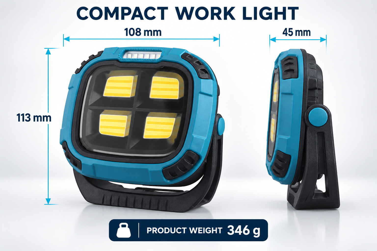 Rechargeable Magnetic Battery Display Type C LED Work Light Base Hanging W894 2 Flood Hook photo 2