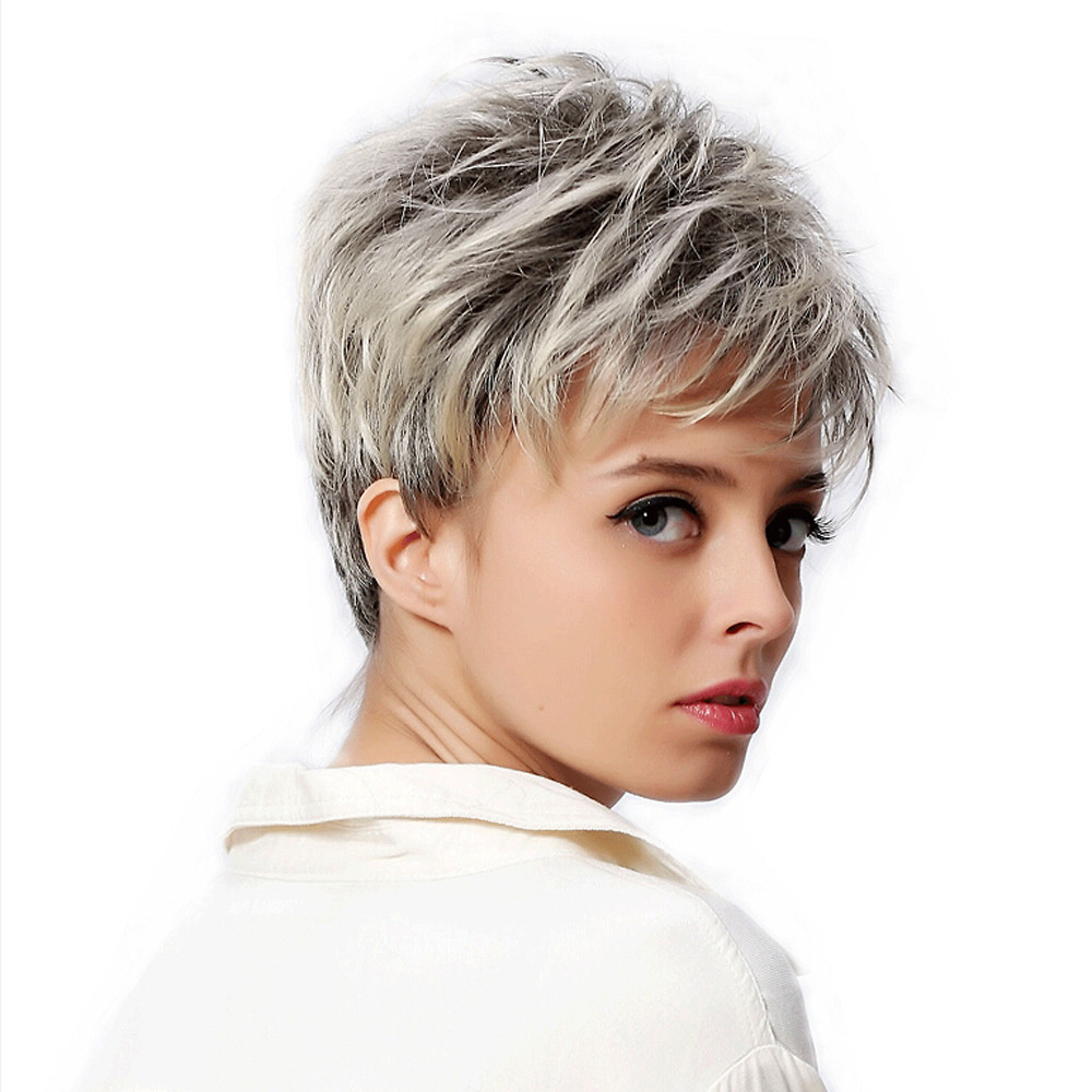 Gradient Short Straight Hair Fluffy Dyed Chemical Fiber Wig photo 2