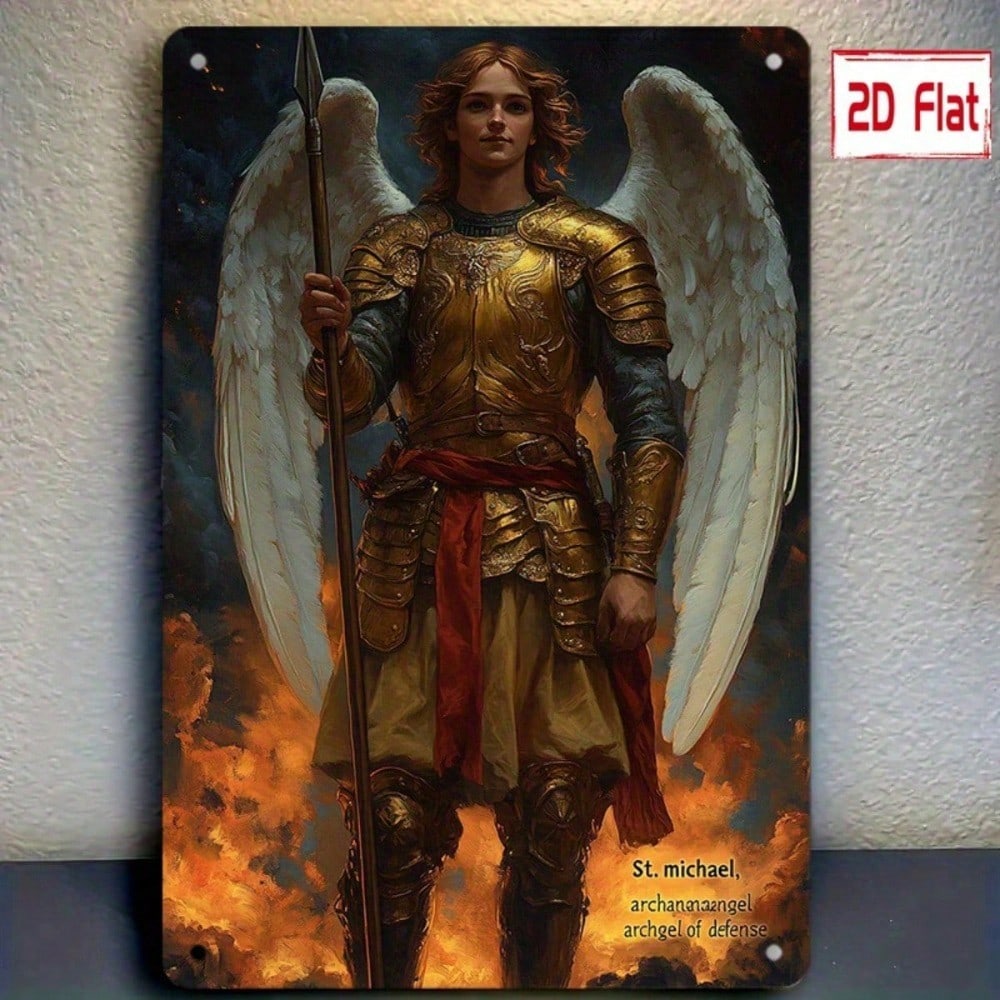 Archangel Wall Plaque Golden Armor Angel Medal, Spear Shield Religious Decor photo 4