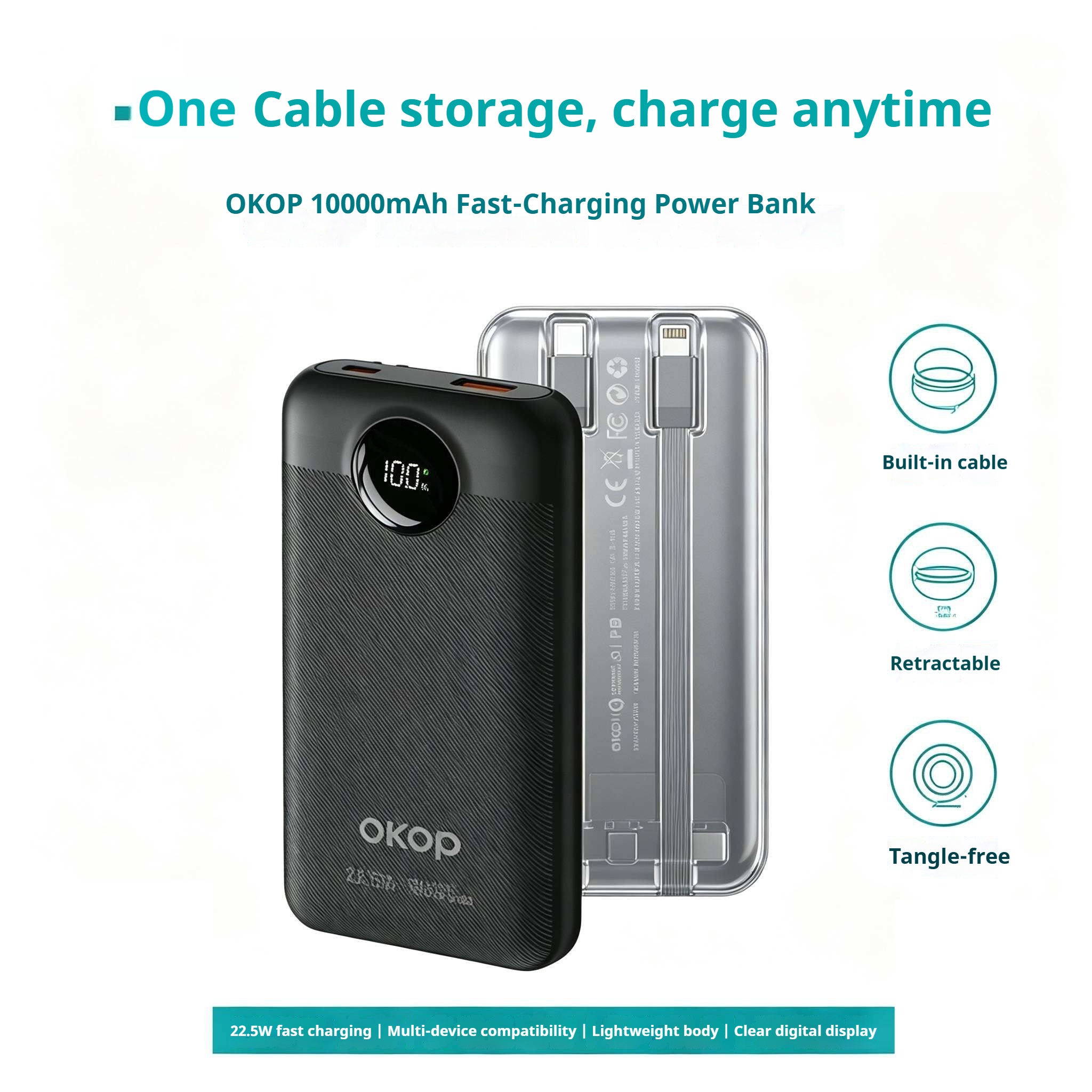 KP-728 Best-selling 10,000mAh High-capacity Power Bank With Digital Display Lightweight Portable And In-stock At The Factory photo 4