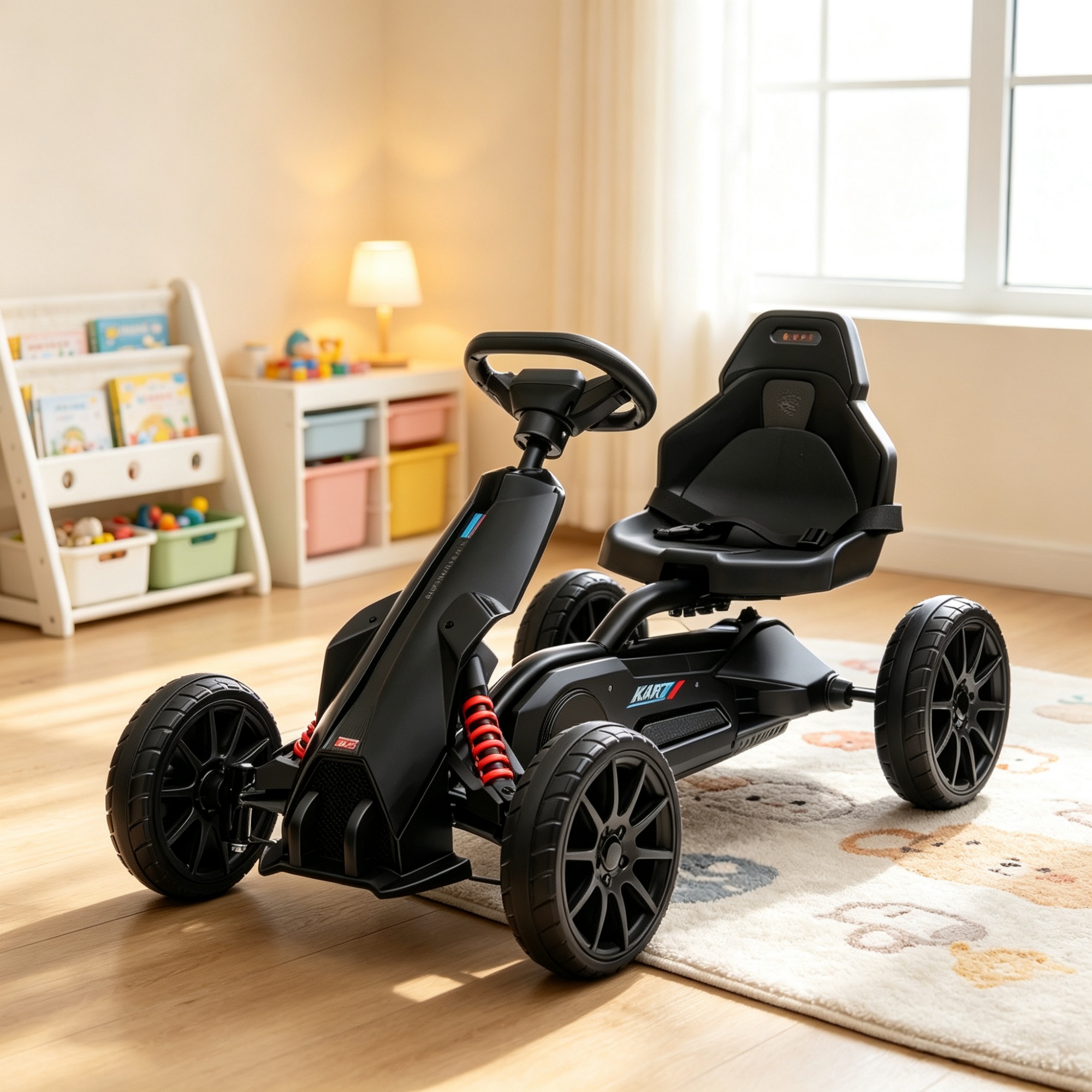 Black Children's Pedal Kart, Adjustable Seat, Durable Swing Axle, Safe Outdoor Riding Toy photo 6