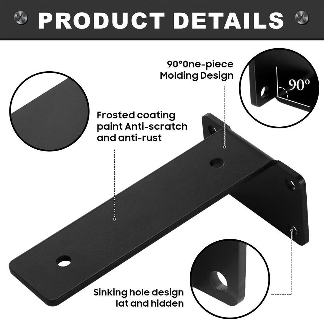 4Pcs Heavy Duty Black Cast Iron Shelf Brackets, Floating Shelf Supports 20cm photo 5