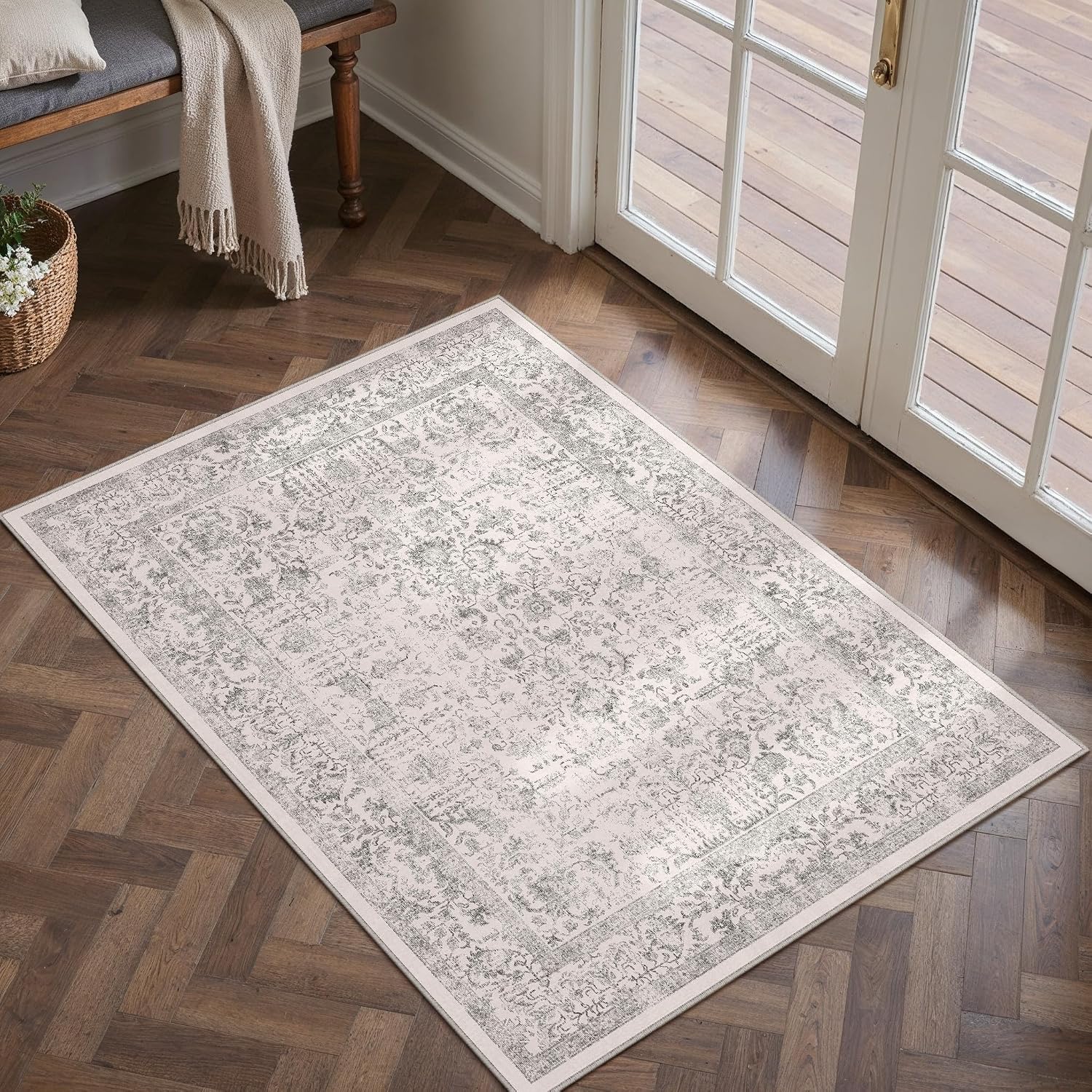 Grey Vintage Area Rug 2x3 Ft, Washable Small Entryway Carpet For Bedroom, Living Room, Hallway And Home Decor photo 4