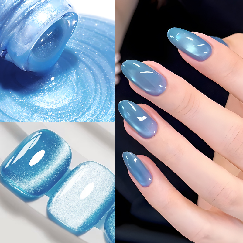 MS RAINBOW AURORA CAT EYE GEL 01 12ML Lake Blue Shimmer Crystal Cat Eye UV Nail Gel Easy Magnetic Attraction DIY Manicure For Students Daily Nails photo 3