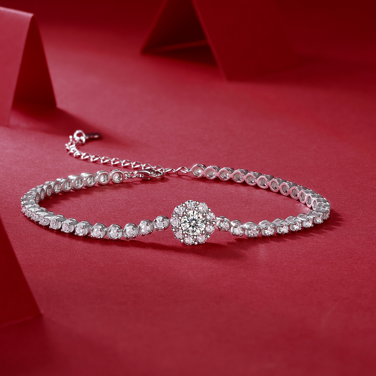 S925 Silver 7.4g Moissanite Tennis Bracelet, 0.5ct D VVS1 Halo, 16&5cm, GRA Certified photo 2