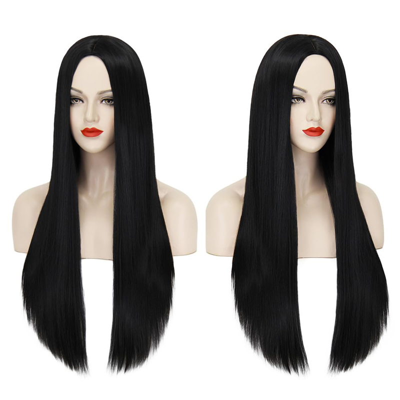 40Inch 100cm Long Women's Long Straight Black Wig Anime Costume Party Wig photo 4