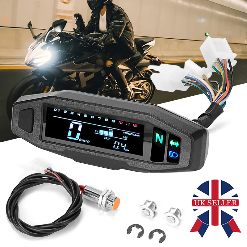 Universal Motorcycle LCD Digital Speedometer Odometer Tachometer Gauge Sensor photo 4
