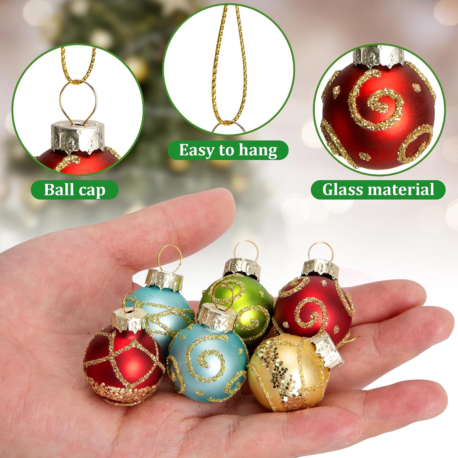 Christmas Mini Glass Ball Ornaments 24 Units, Mini Glitter Hanging Balls For Christmas Tree, Holiday Party And Home Decor photo 2