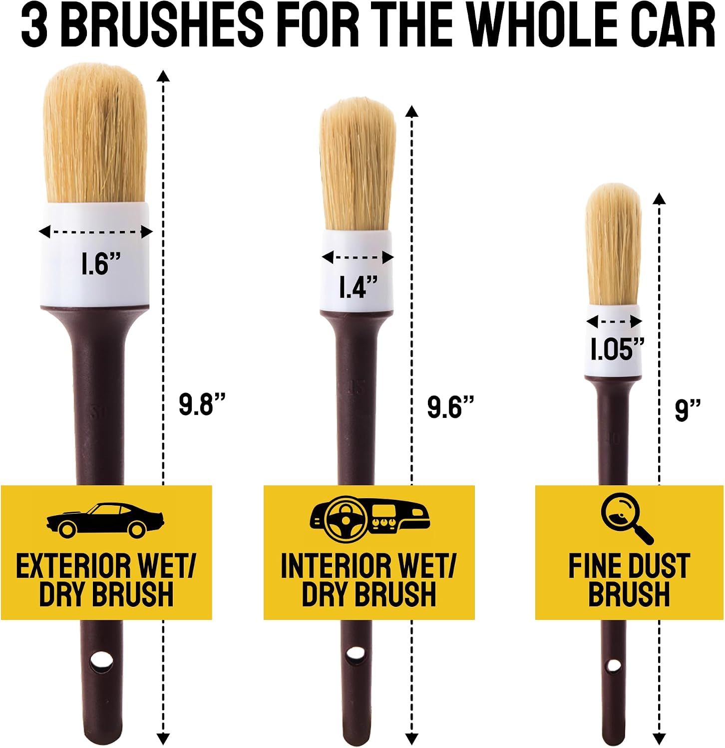 Car Detailing Brush Set 3 Units, Interior Cleaning Brushes For Dashboard, Vents, Console, Seats And Hard To Reach Areas photo 2