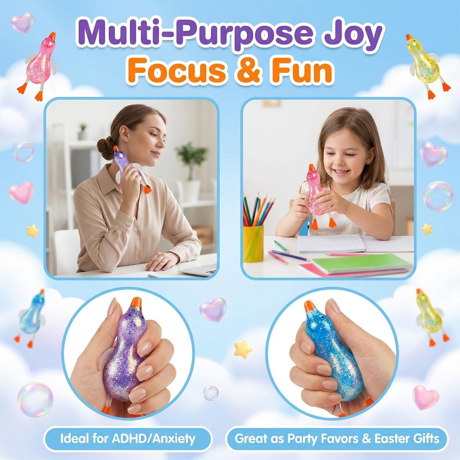 Cute Duck Squishy Sugar Stress Ball,Soft Duck Stress Relief Sugar Ball Toys And Moldable Slow Rise Relaxing Sensory Fidget Stress For Anxiety Relief photo 5