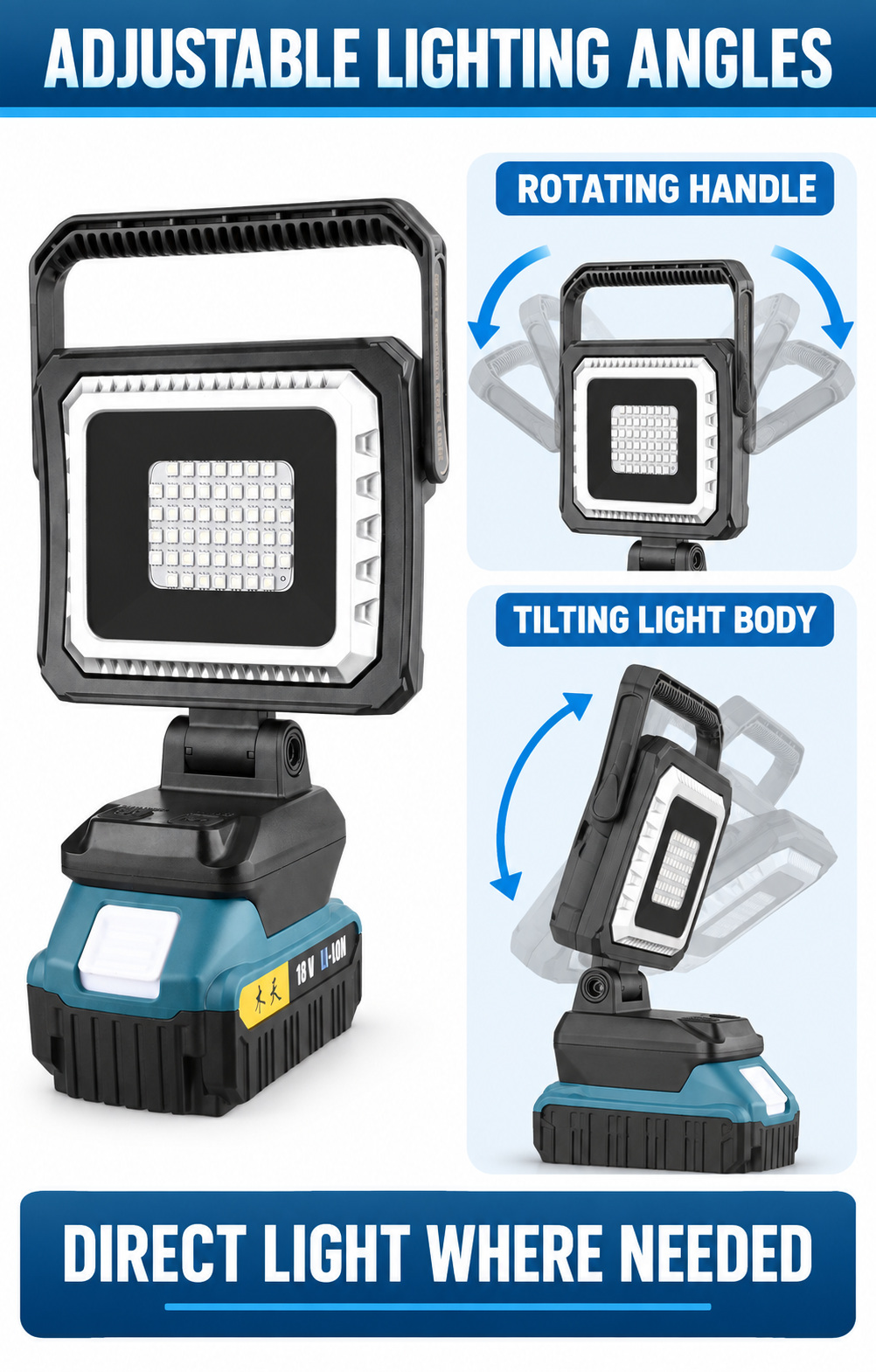 Rechargeable Type C 18650 W8128 7 Wholesale Supply RGB Lighting LED Flood Light 6500mAh Battery photo 2