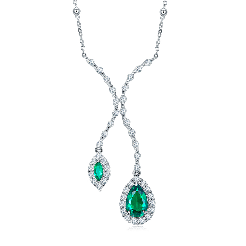 S925 Silver 7.2g 1.88ct Lab-Created Emerald Lariat Necklace, 11x7mm 6x3mm, 40&5cm photo 1