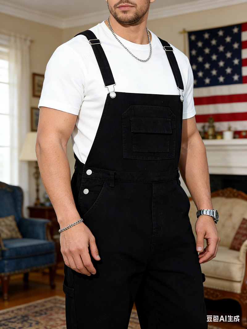 Black Denim Overalls Men Plus Size Big And Tall Relaxed Loose Fit Workwear Bib Overalls US Ready Stock photo 5