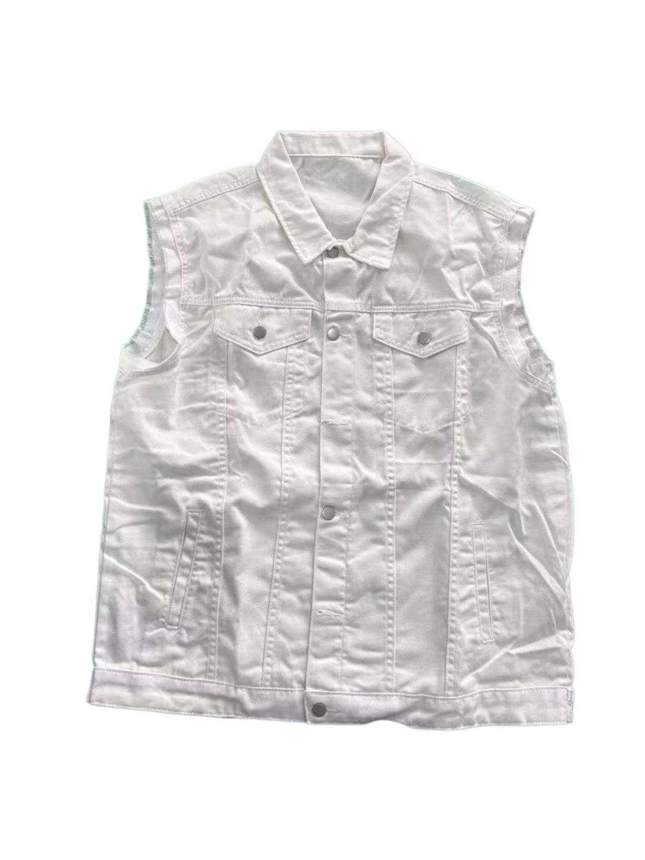 White Denim Vest Men Classic Sleeveless Jean Jacket Button Front US Warehouse Inventory photo 6