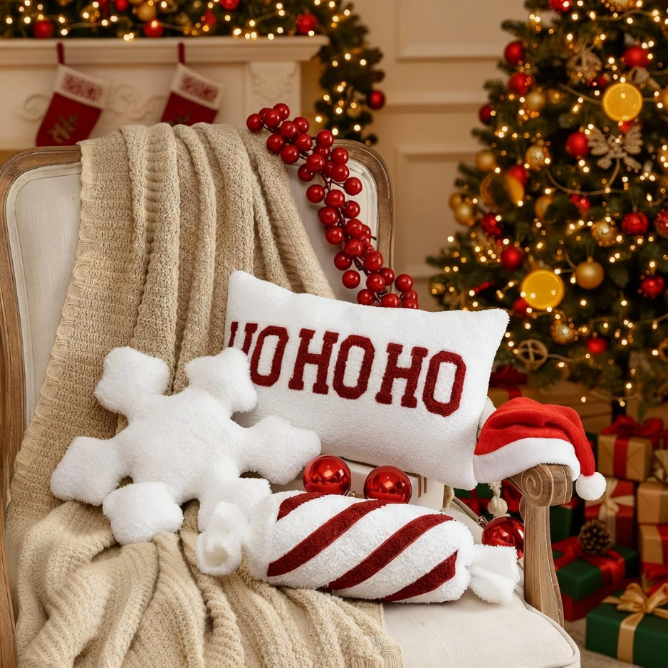 Red & White Christmas Throw Pillows, Festive Decorative Holiday Cushions photo 2