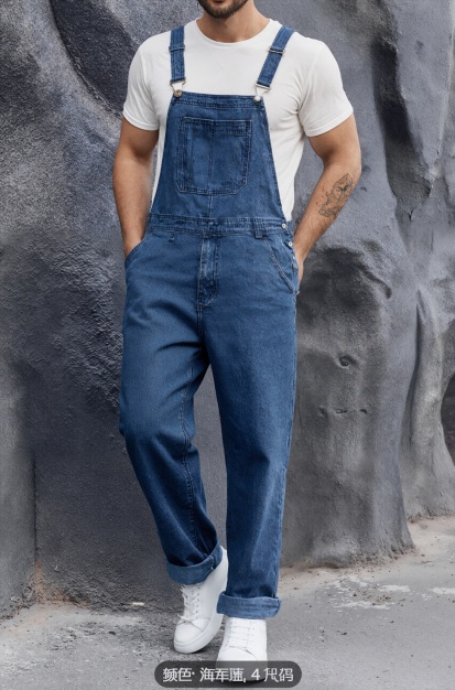 Plus Size Mens Denim Overalls Big And Tall Dark Indigo Loose Fit Bib Overalls US Ready StockPlus Size Mens Denim Overalls Big And Tall Dark Indigo Loose Fit Bib Overalls US Ready Stock photo 4
