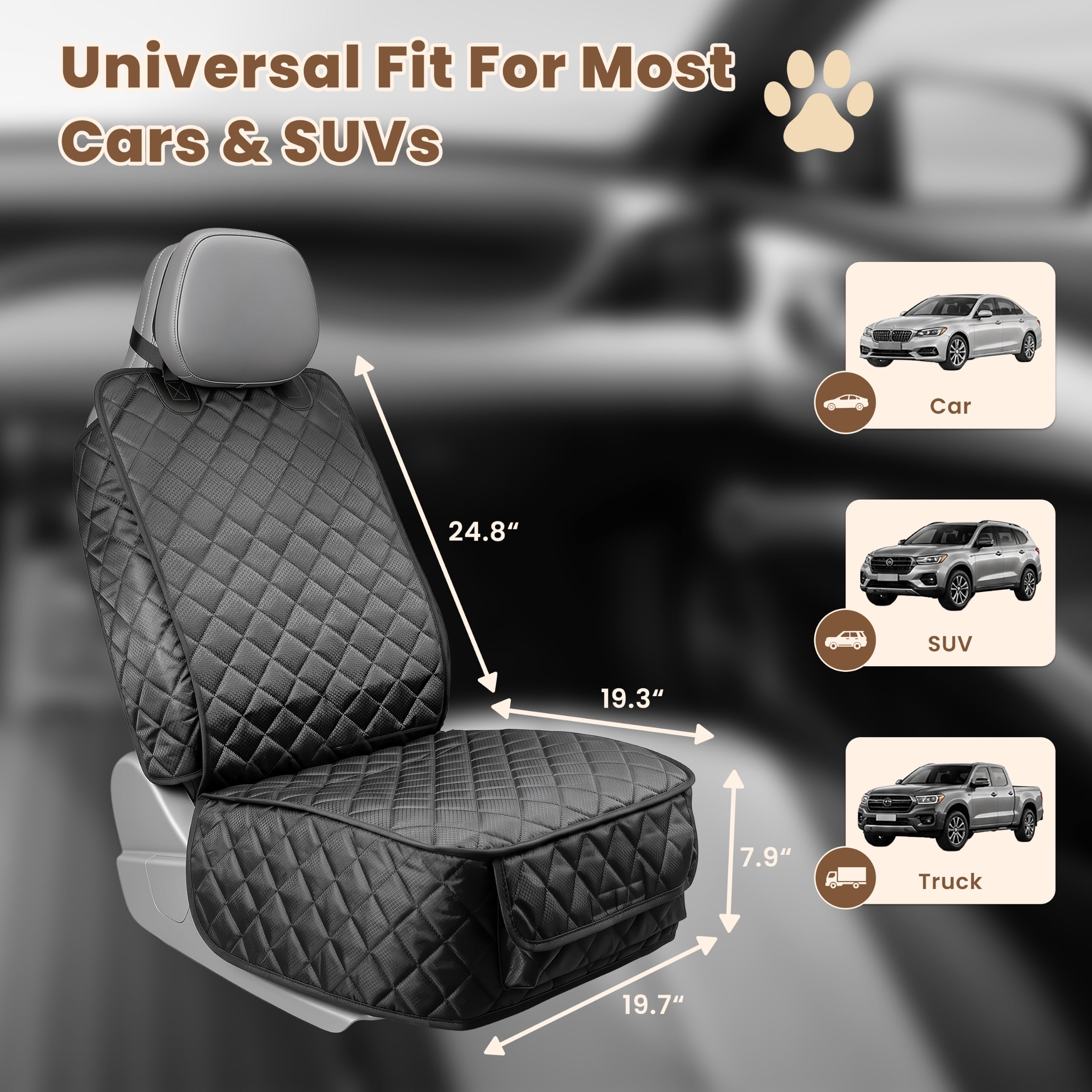 2 Pack Dog Car Seat Cover For Front Seat, Waterproof Car Seat Protector 900D Tear-resistant Front Seat Cover For Dogs, Full Side Flaps, Non-slip, Universal Fit For Cars Trucks SUVs, Easy To Clean photo 5