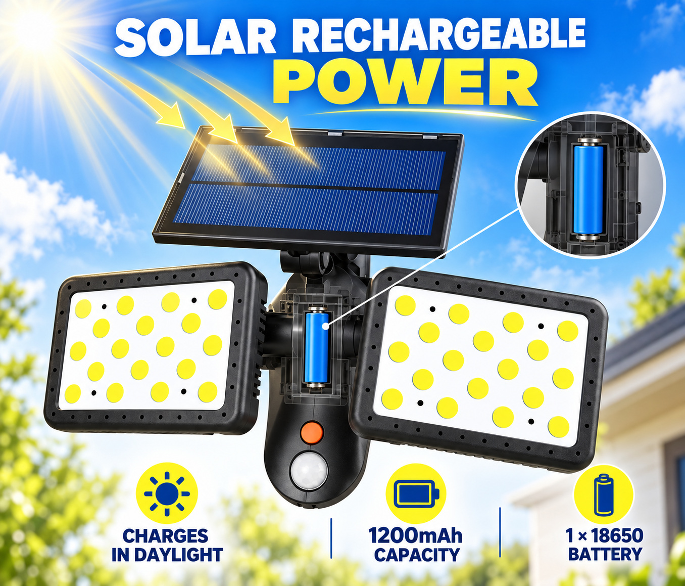Solar Powered Rechargeable Motion Sensor Waterproof LED Wall Light W770B COB 1x 18650 Battery Sconce photo 7