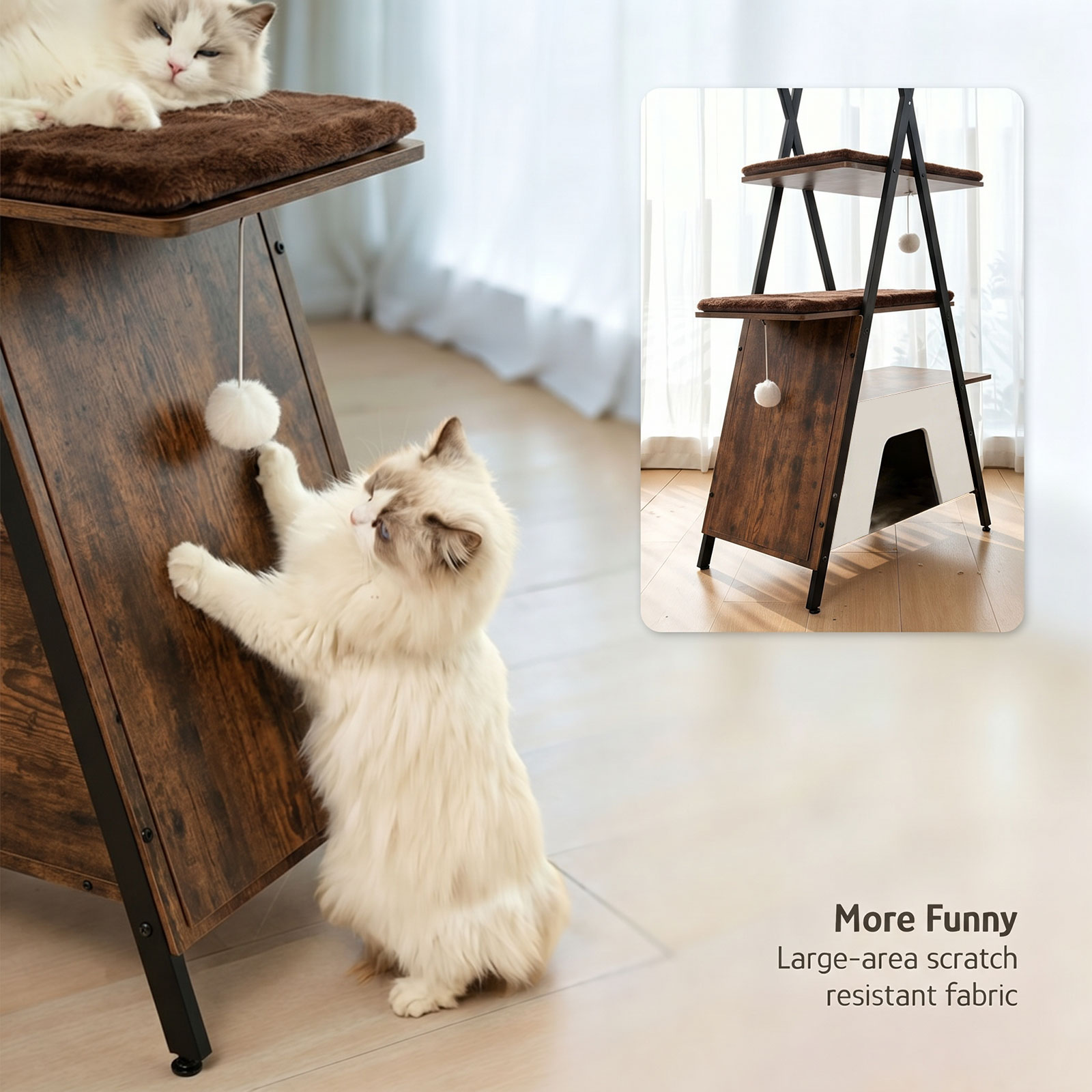 73in Modern Cat Tower For Indoor Cats - Multi-Level Cat Tree With Scratching Posts, Caves, Large Perch & Removable Pads - Wooden Cat Furniture photo 7