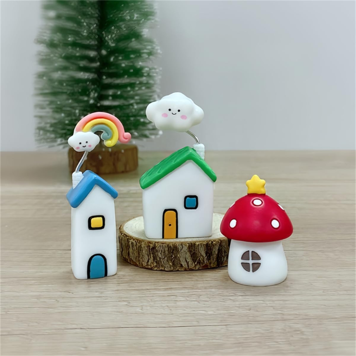 5 Pcs Colourful Fairytale House, Cute Car Dashboard Decor & Funny Rearview Mirror Ornaments, Fairy Garden Landscape Decor photo 2