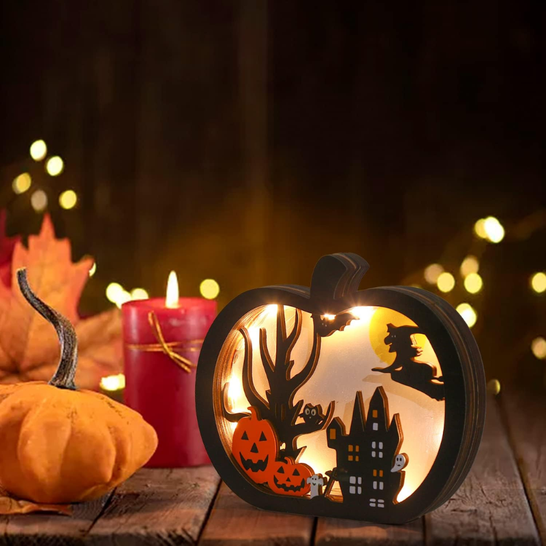 Halloween Wooden Table Sign, Light Up Pumpkin Table Centerpiece Topper For Halloween photo 3