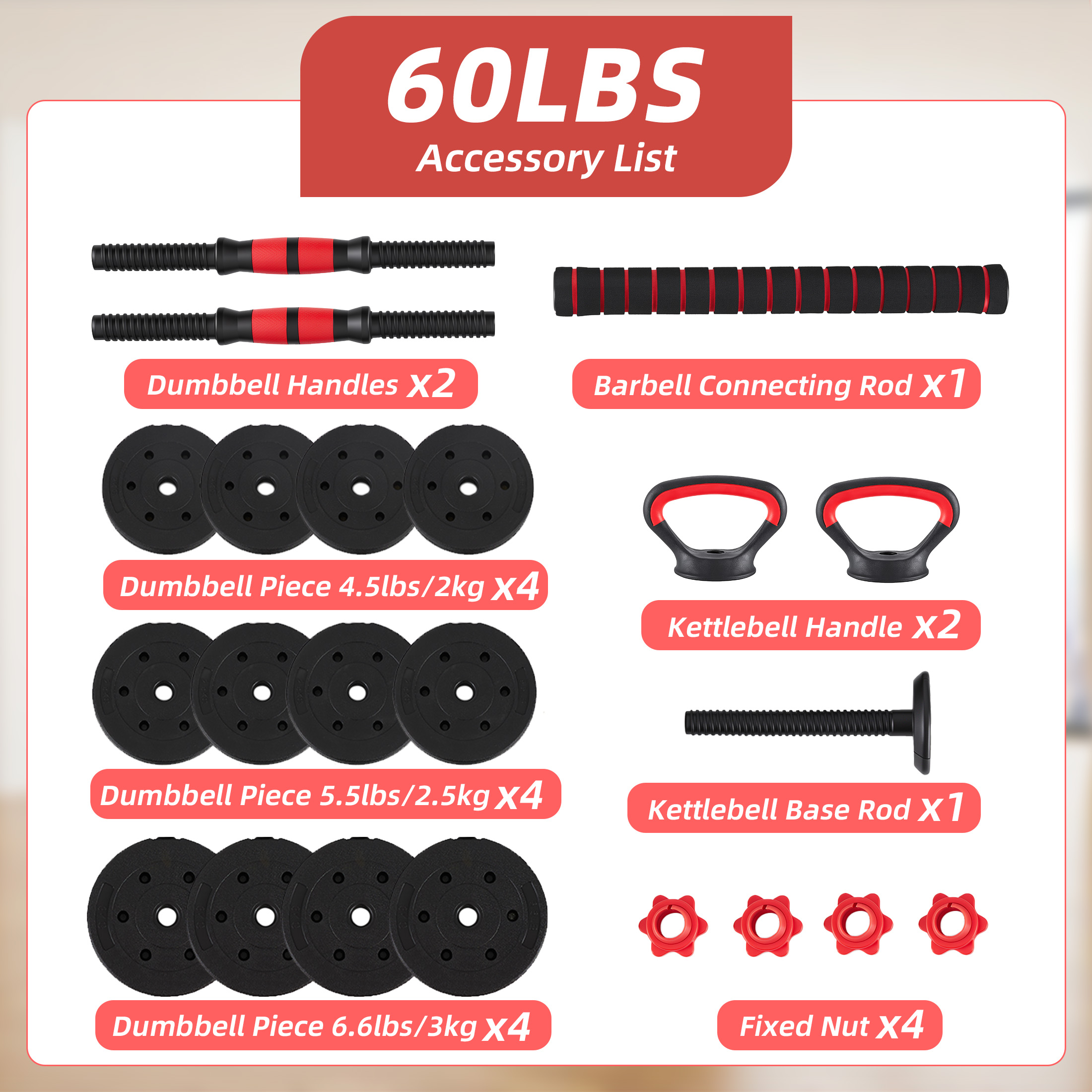 Adjustable Dumbbell Set, 20-40-60 Pounds, 5-in-1 Weight Combination photo 3