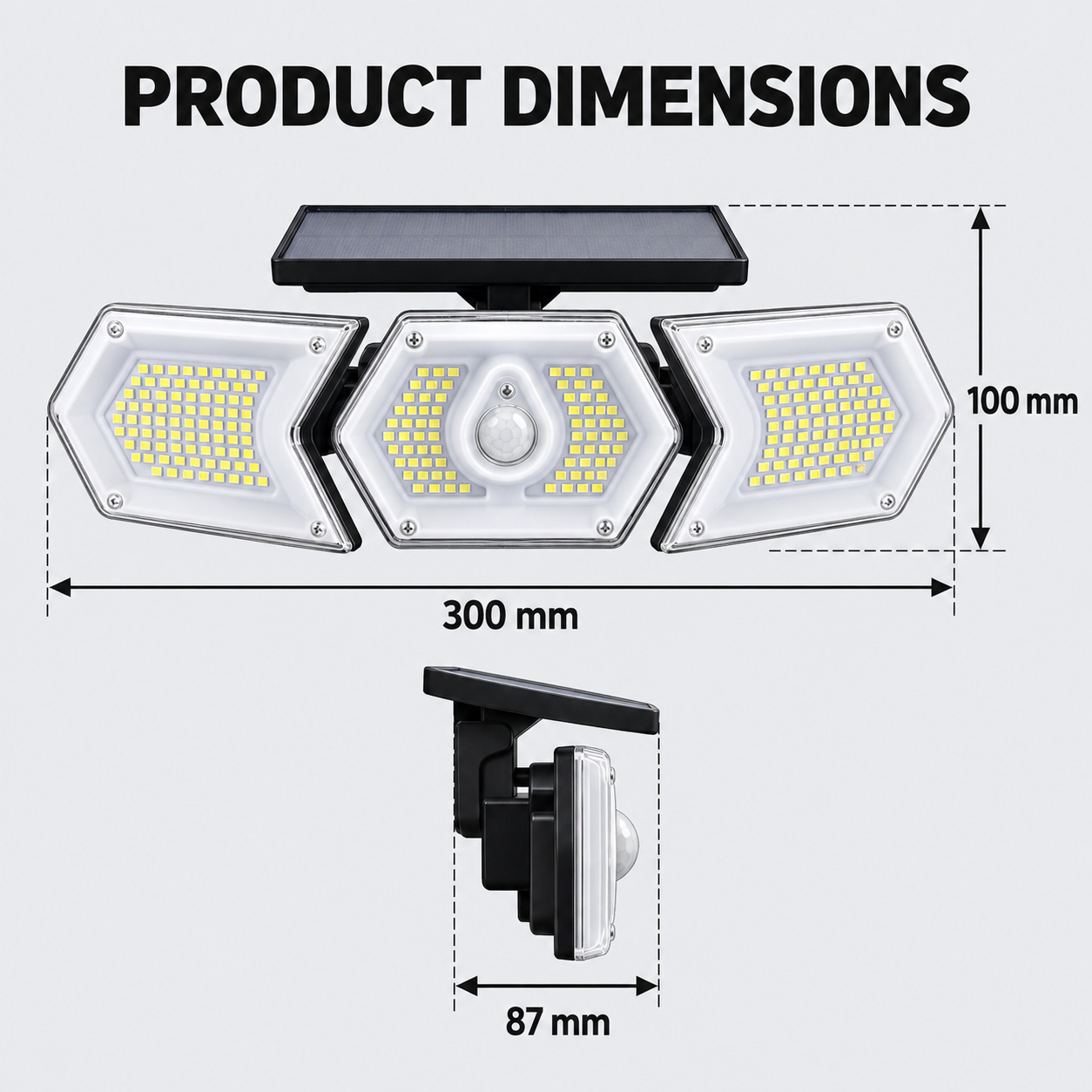 Solar Powered Rechargeable Motion Sensor LED Work Light 1200mAh For Auto W774A Battery Street 1x photo 2