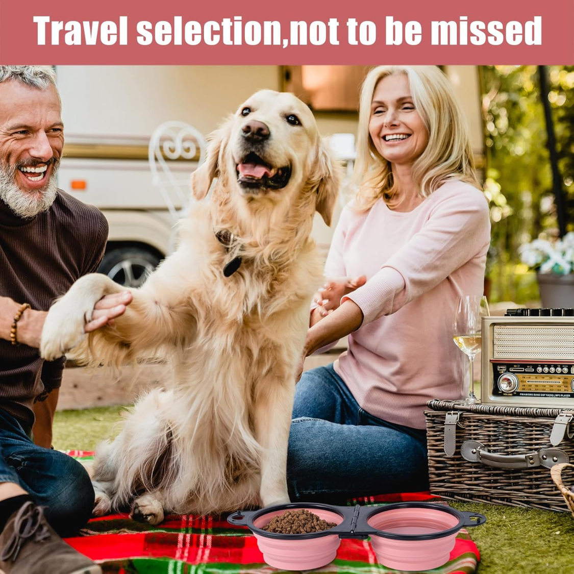 Collapsible Dog Dual Bowls Reinforced Rim 180 Degrees Flip Over Foldable Double Bowl With Lock Clips More Stable Dog Travel Bowls Pet Food Water Feeder photo 5