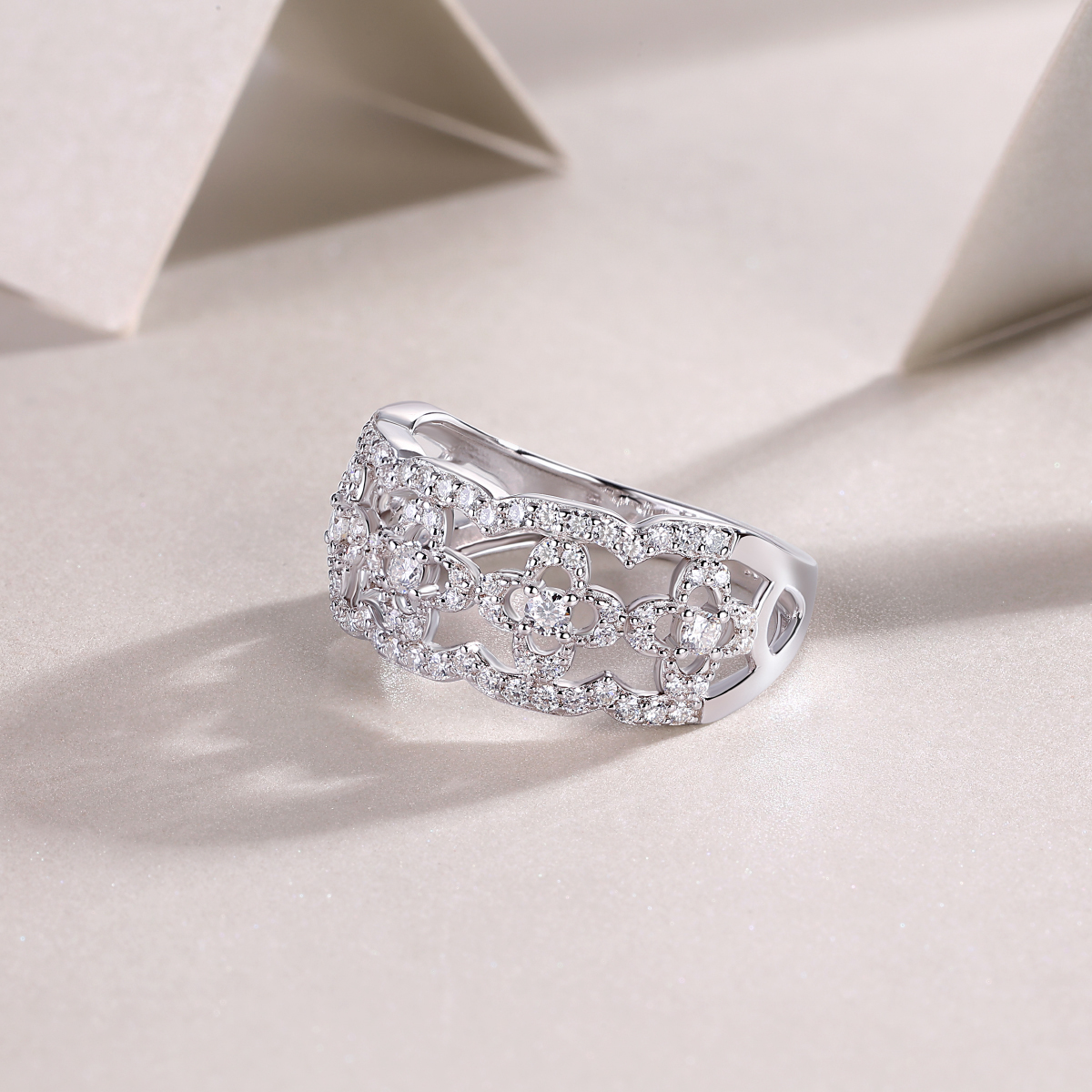 S925 Silver 3.3g Platinum Plated Moissanite Ring, 10mm Vintage Floral Filigree Band, GRA Certified US 5-9 photo 3