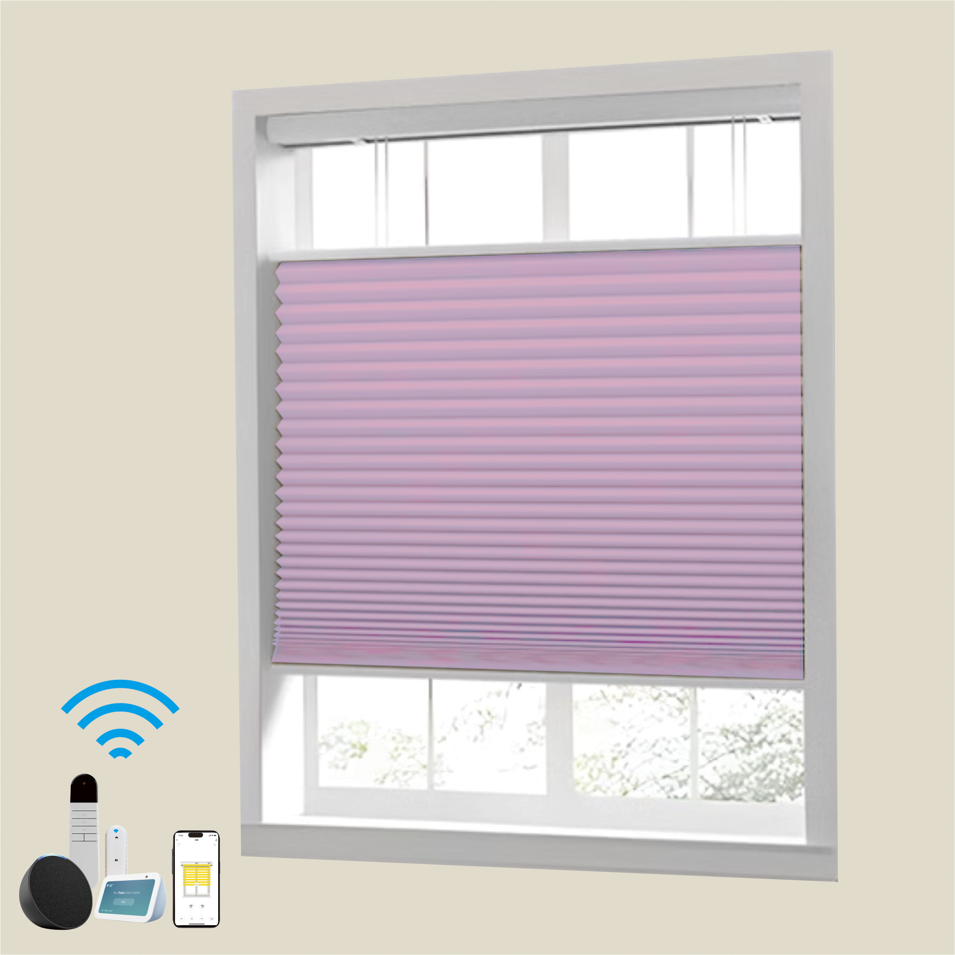 Raised Flag Day-Night Shade With Remote Control And Solar Panel-Full Blackout Motorized Shades For Home And Office-Cordless Organ Shade-Cordless Cellular Shade-Khaki photo 4