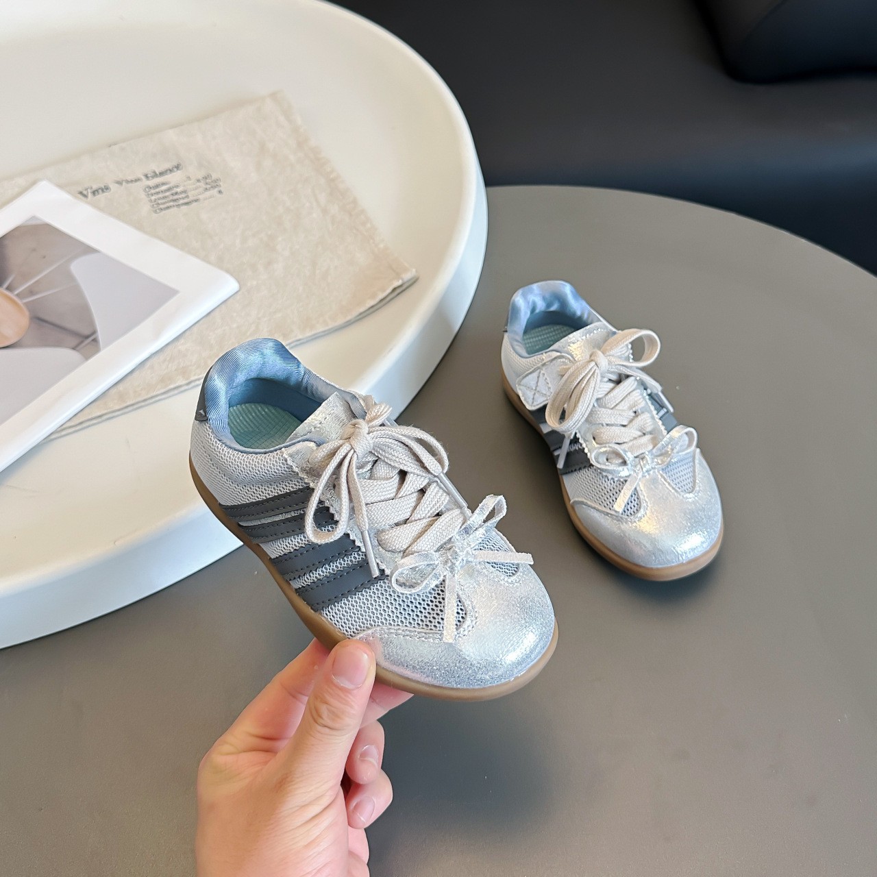 2026 Spring New Girls German Trainers, Korean Style Bow Decor Stylish Genuine Leather Thin Sole Kids Casual Sneakers photo 3