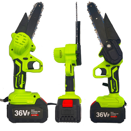 6in Mini Green Cordless Electric Chainsaw 2X Battery-Powered Wood Cutter Rechargeable photo 3