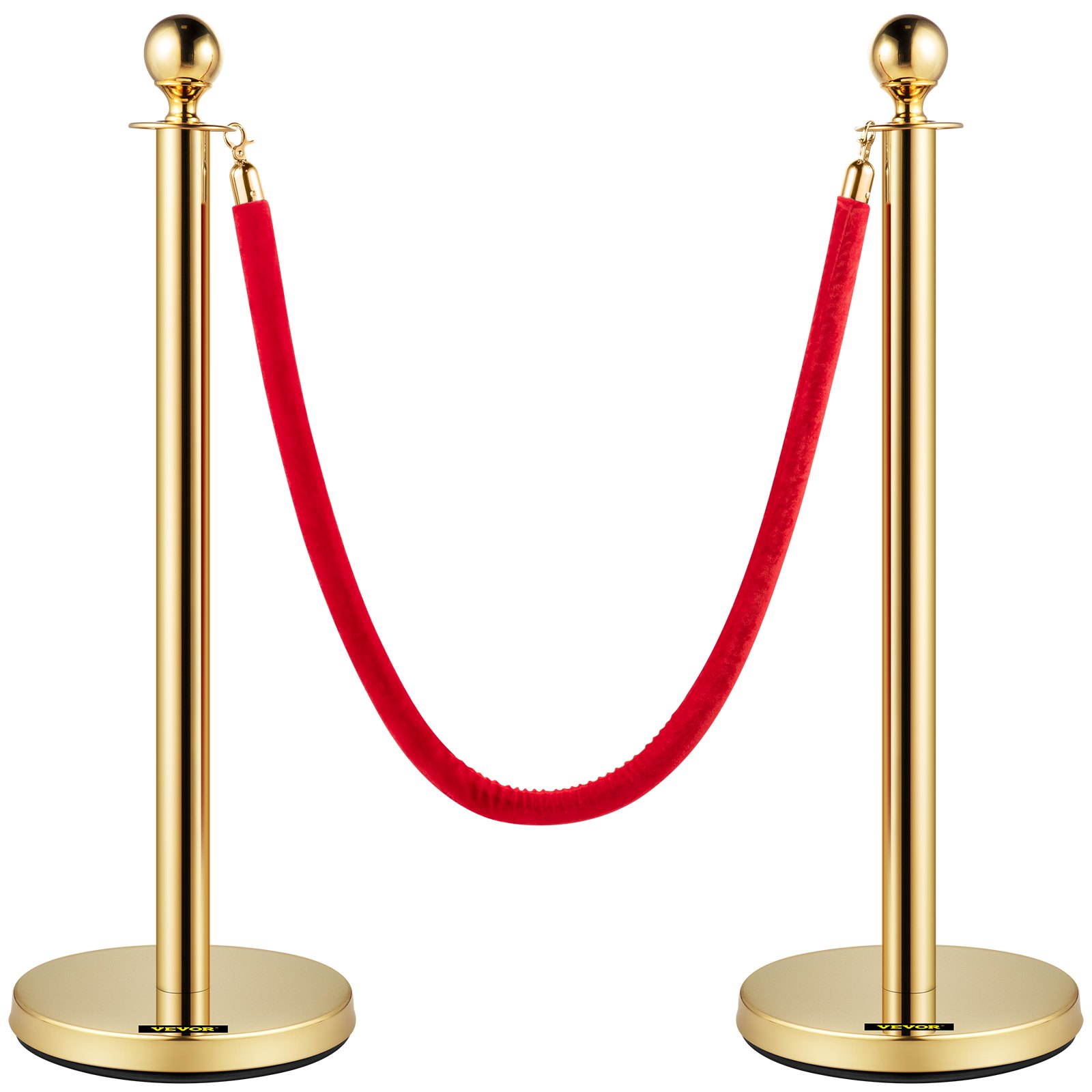 Velvet Ropes And Posts, 5 Ft-1.5 M Red Rope, Stainless Steel Gold Stanchion With Ball Top, Red Crowd Control Barrier Used For Theaters, Party, Wedding, Exhibition, Ticket Offices Pack Sets -6 photo 6