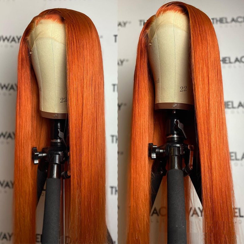 Split Orange Long Straight Chemical Fiber Lace Free Wig photo 2