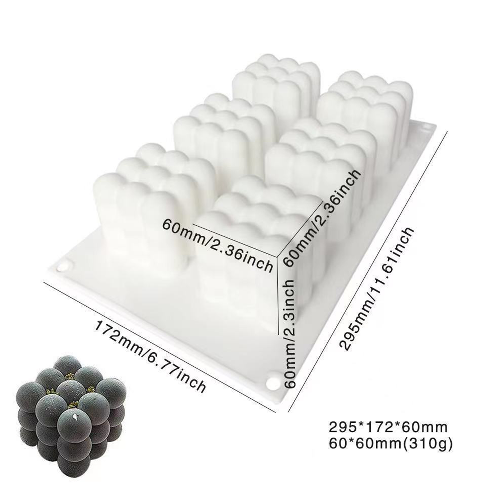 2Pcs 6 Cavities 3D Cube Candle Mould Silicone Square Bubble Dessert Mold photo 8