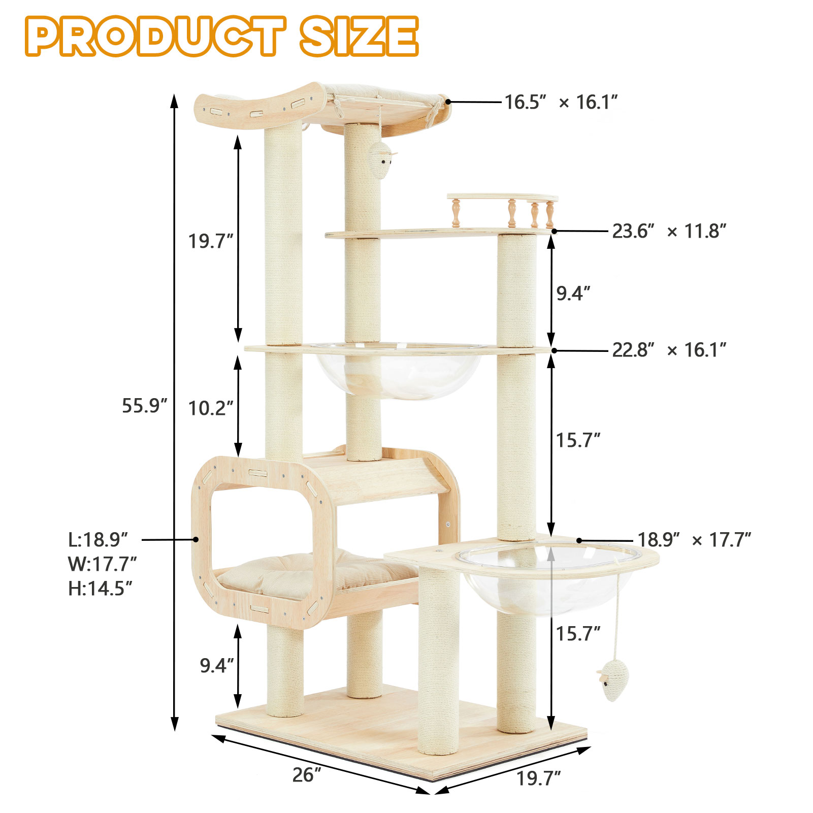 Heavy-Duty No-Drill 4-Story Cat Tree-Solid Wood Multi-Story Boards, Multi-Column Design, 55.9in Cat Tower With Open Condo, Double Space Capsules & Perch, Indoor Cat Furniture For Multi-Cat Families photo 6