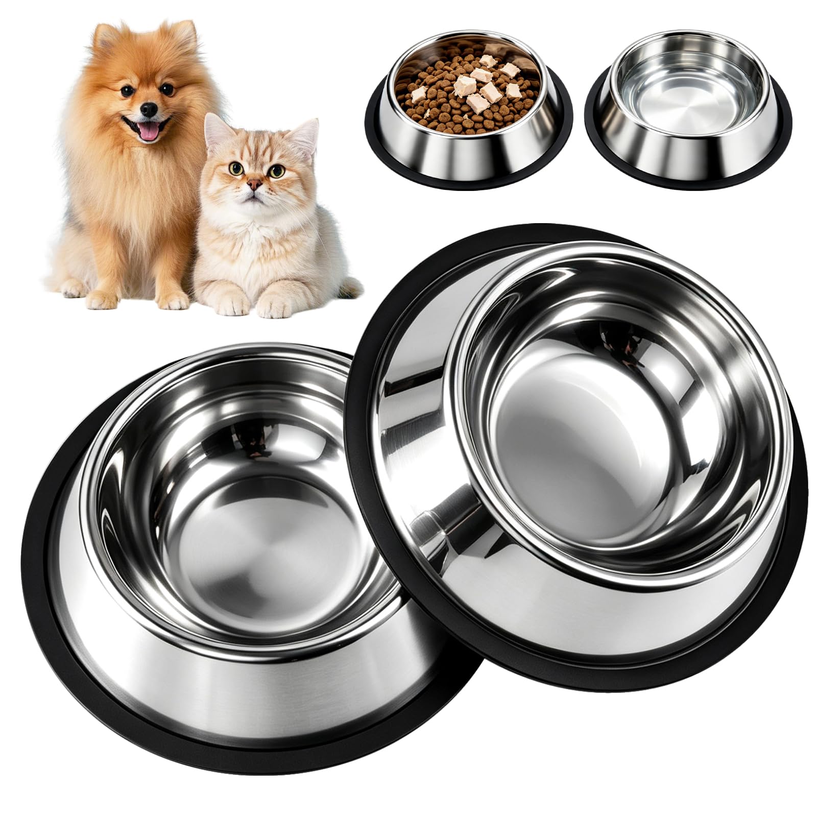 Stainless Steel Food Water Shallow Whisker Friendly Cat Pet Bowl Metal Dish,Removable Base,2-pack Set,12 FL OZ   350 Ml,Easily Clean,Dishwasher Safe,for Cats Kittens photo 1